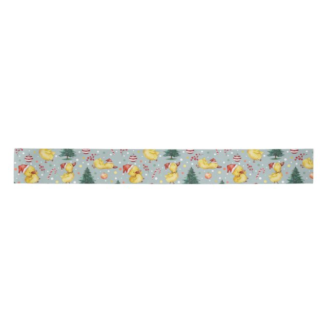 Playful Duckling Christmas, Cute Christmas Satin Ribbon (Front)