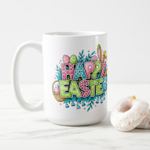 Playful Easter Artwork With Bunny Ears and Florals Coffee Mug