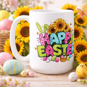 Playful Easter Artwork With Bunny Ears and Florals Coffee Mug