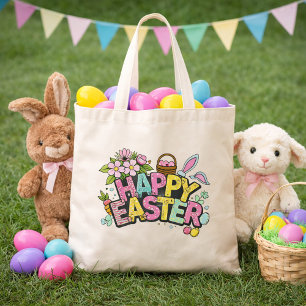 Playful Easter Artwork With Bunny Ears and Florals Tote Bag