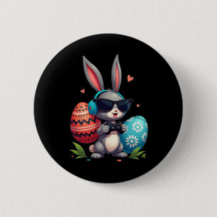 Playful Easter Bunny Gaming Headphones And Colorfu 6 Cm Round Badge