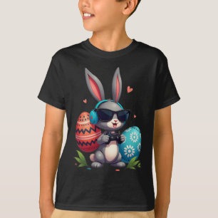 Playful Easter Bunny Gaming Headphones And Colorfu T-Shirt