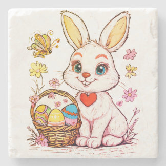 Playful Easter Bunny  Stone Coaster