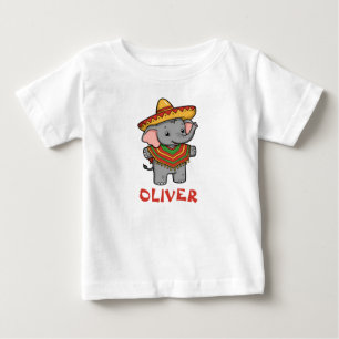 Playful Elephant in Festive Sombrero & Poncho Baby T-Shirt