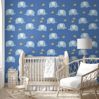 Playful Elephant Safari Animals Nursery Wallpaper