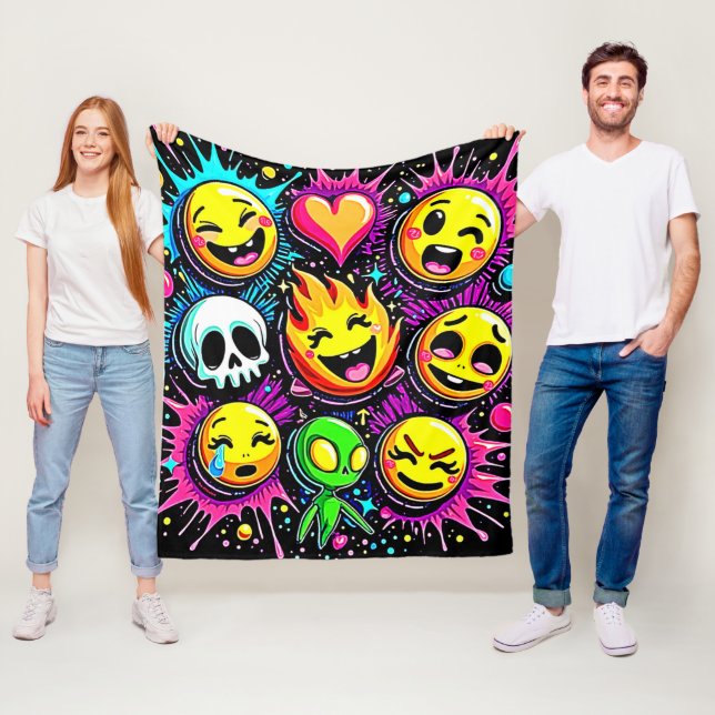 Playful Emoji Explosion Fleece Blanket (In Situ)
