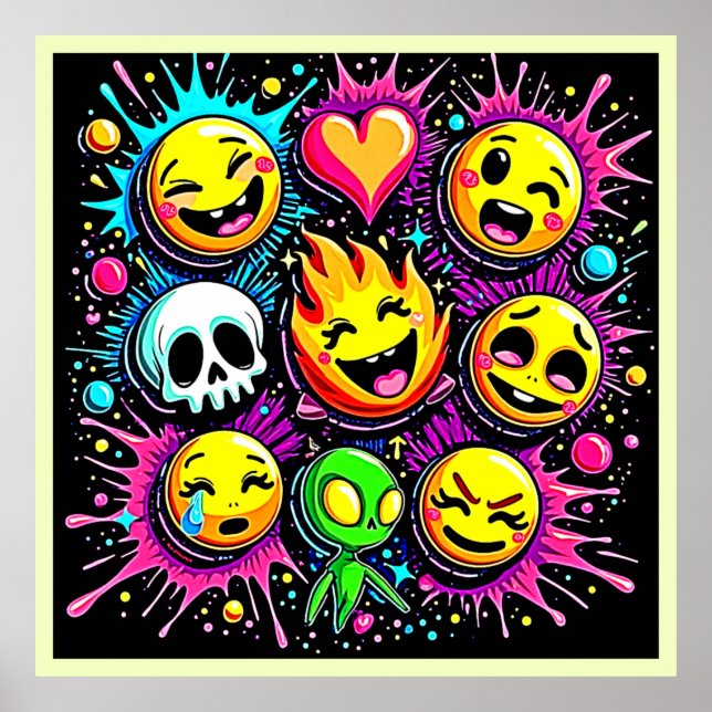 Playful Emoji Explosion Poster (Front)