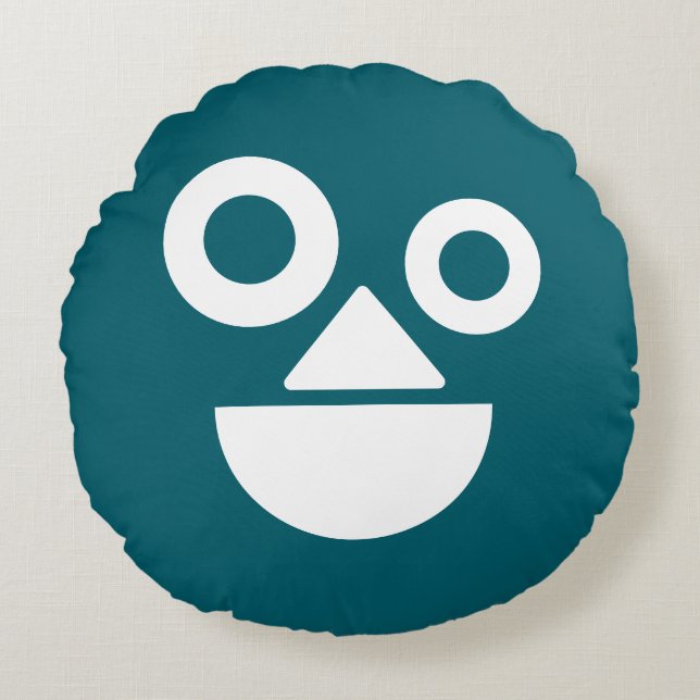 Playful face minimal funny dark teal round cushion (Front)