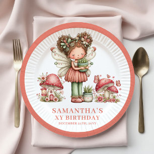 Playful Fairy 3rd Birthday Pastel Pink Floral   Paper Plate