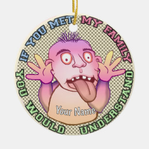 Playful family face ceramic tree decoration