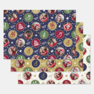Playful Family Photo Collage Christmas Wrapping Paper Sheet