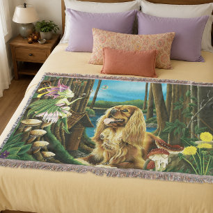 Playful Fantasy Cavalier Spaniel Fairy Sprite Throw Blanket
