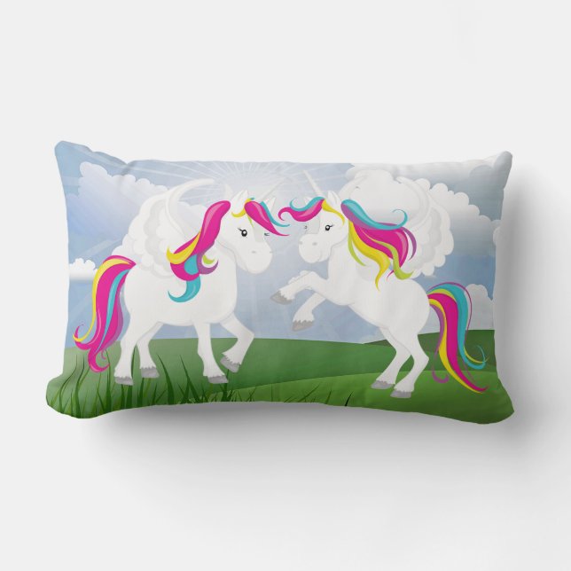 playful Fantasy unicorns girls pillow (Front)