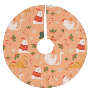 Playful Fat Cats Christmas Pattern Brushed Polyester Tree Skirt