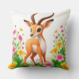 Playful Fawn Among Vibrant Spring Flowers Cushion
