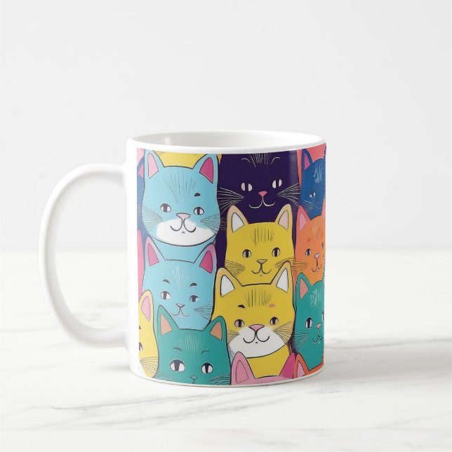 Playful Feline Pop Art - Colourful Cat Mug (Left)
