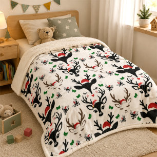 Playful Festive Christmas Reindeer Nursery & Kids Sherpa Blanket