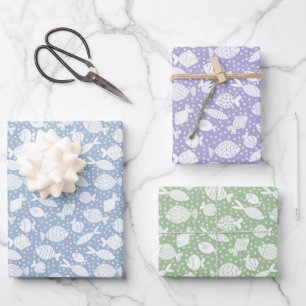 Playful Fish School Doodle S white Gift Wrapping Paper Sheet