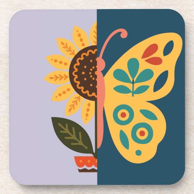 Playful floral and butterfly design  coaster (Front)