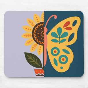 Playful floral and butterfly design mouse mat
