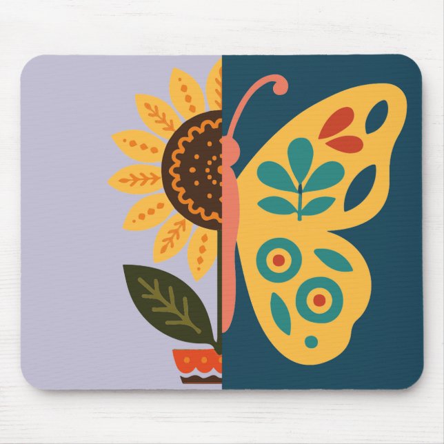 Playful floral and butterfly design  mouse mat (Front)