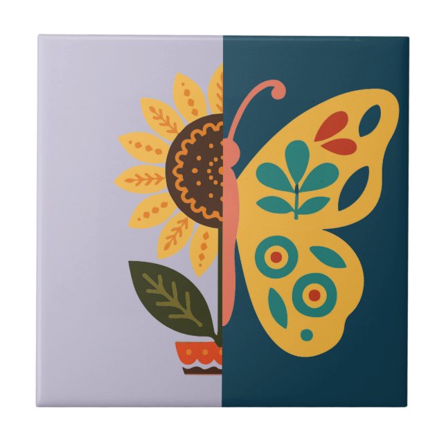 Playful floral and butterfly design  tile (Front)