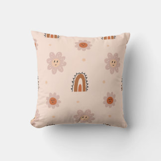 Playful Floral and Rainbow Pattern Cushion