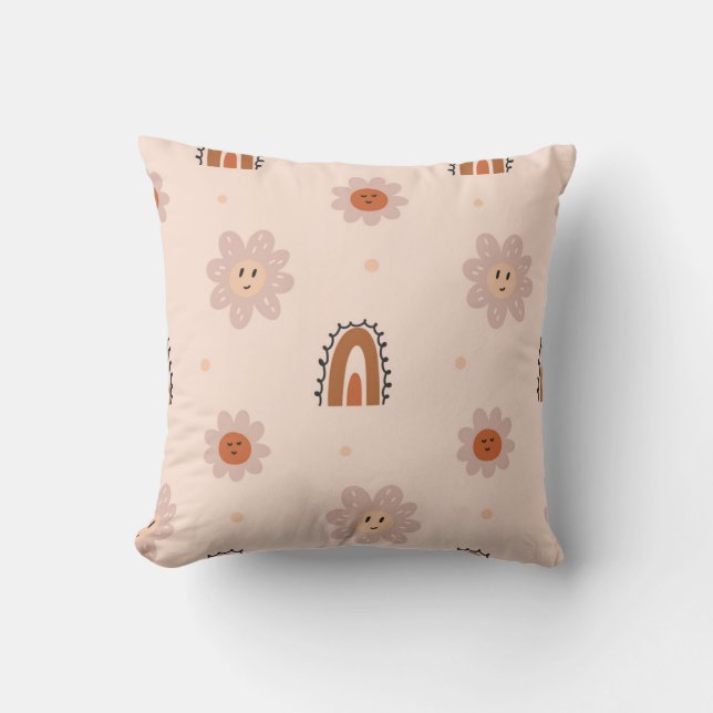 Playful Floral and Rainbow Pattern Cushion (Front)