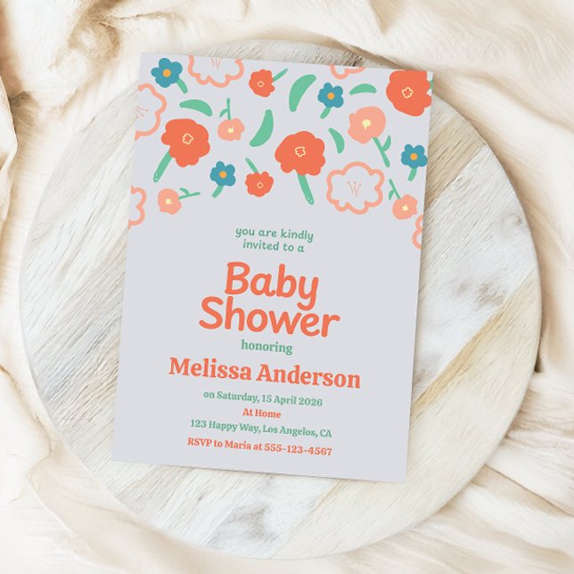 Playful Floral Baby Shower Invitation  (Creator Uploaded)