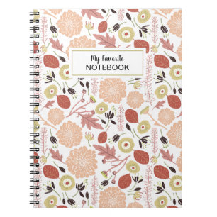 Playful Floral Mix Peach Green Illustrated Flowers Notebook