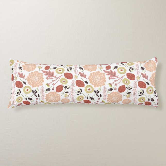 Playful Floral Mix Peach Green Whimsical Body Cushion (Front)