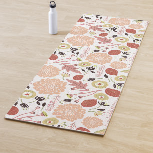 Playful Floral Mix Peach Green Whimsical Flowers Yoga Mat
