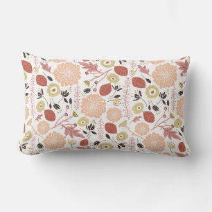 Playful Floral Mix Peach Green Whimsical Lumbar Cushion
