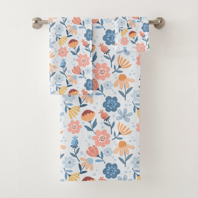 Playful Floral Pattern Bath Towel Set (Insitu)