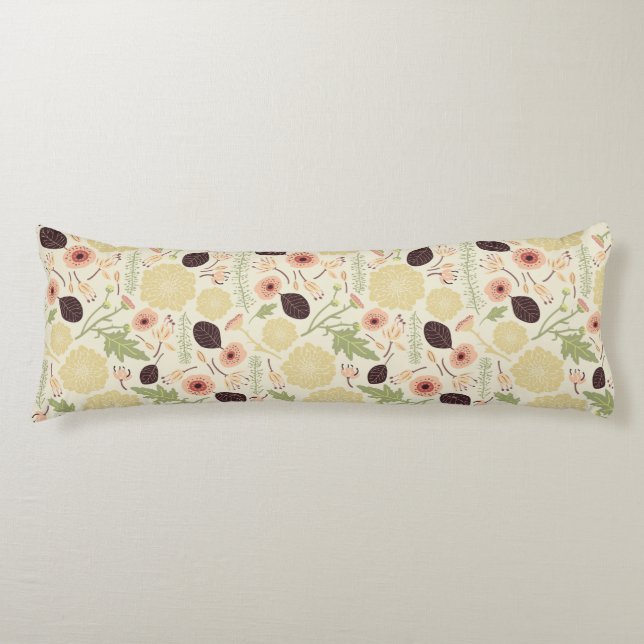 Playful Floral Pink Green Cream Pattern Flowers Body Cushion (Front)