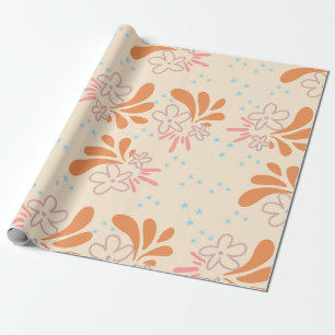 Playful Floral with Star Accents in orange & pink Wrapping Paper