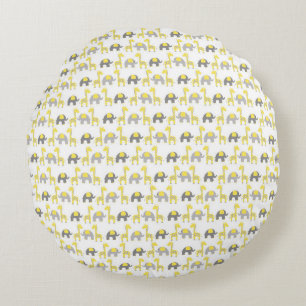 Playful Folk Art Giraffe & Animal Friends Seamless Round Cushion