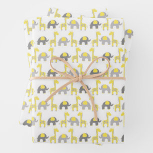 Playful Folk Art Giraffe & Animal Friends Seamless Wrapping Paper Sheet