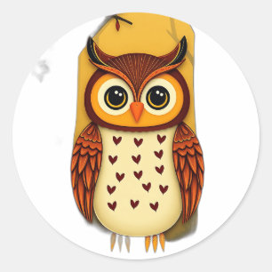 Playful Folk Art Owl with Autumn Colours Classic Round Sticker