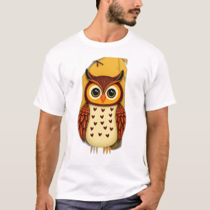 Playful Folk Art Owl with Autumn Colours T-Shirt