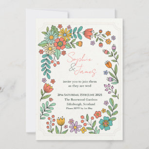 Playful Folk Floral Wedding Invitation