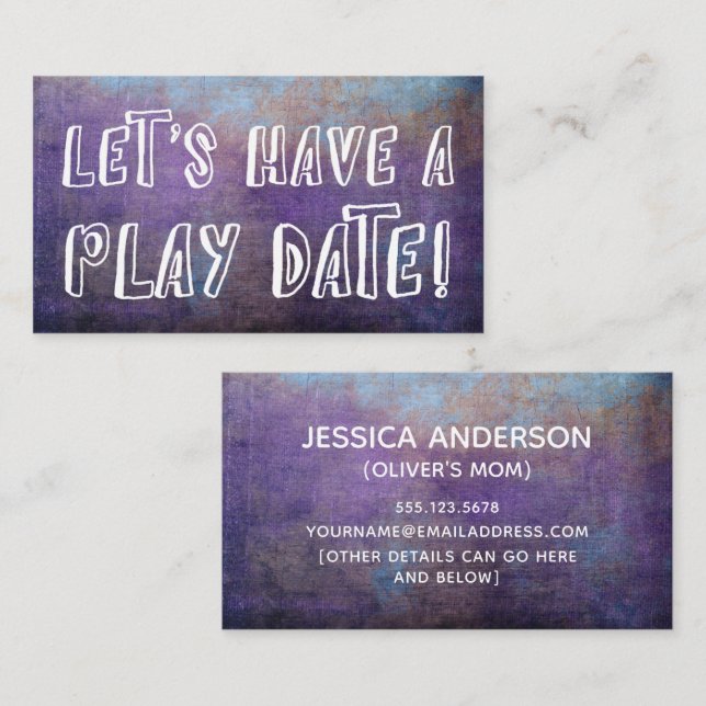 Playful Font, Purple Blue Mummy Play Date Card (Front/Back)