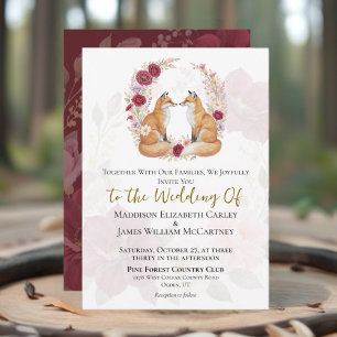Playful Fox Autumn Floral Wedding Invitation
