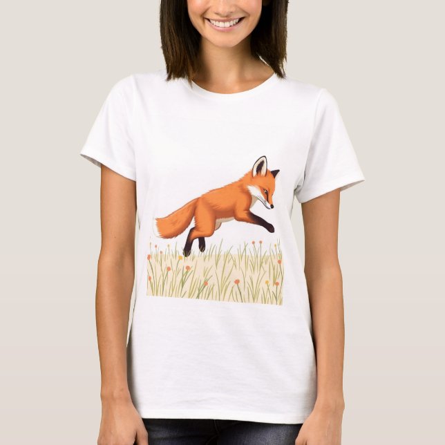Playful Fox in the Meadow 🦊 T-Shirt (Front)