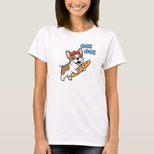Playful French Bulldog OUI OUI Beret Baguette Art T-Shirt