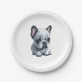 Playful French bulldog sitting  Paper Plate