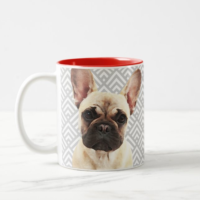 Playful French Bulldog Two-Tone Coffee Mug (Left)