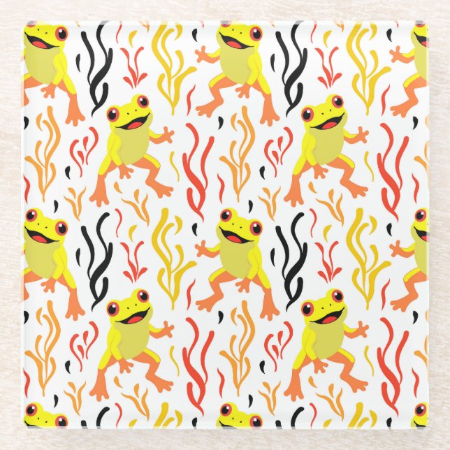 Playful Frogs Glass Coaster (Front)