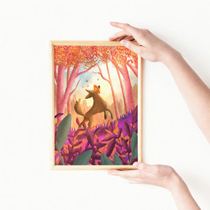 Playful Fun Colourful Dog Wood Forest Kids Nursery Poster