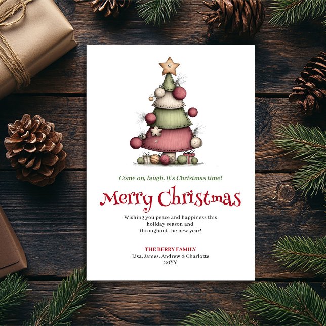 Playful Funny Christmas Tree Watercolor Greeting Holiday Card (Playful Funny Christmas Tree Watercolor Greeting)